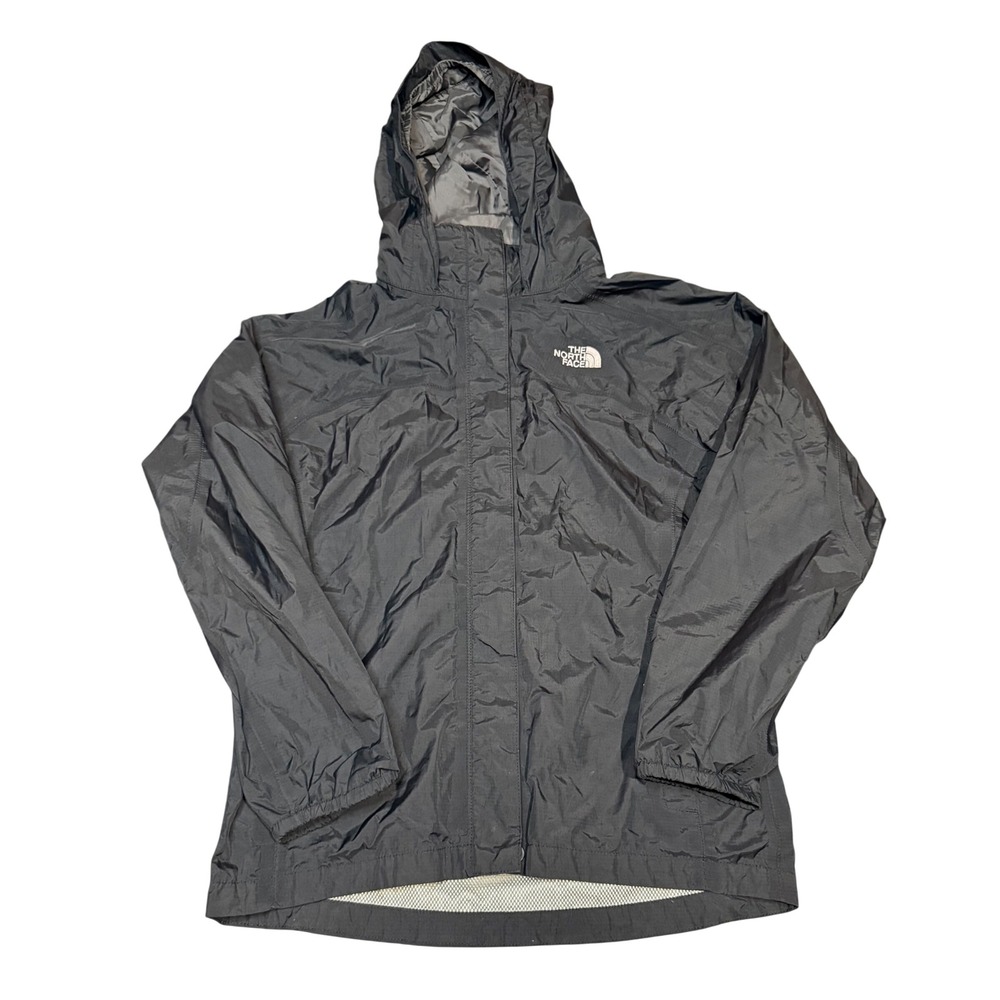 The North Face HyVent Rain Jacket Girls L 14/16 Black Hooded Full Zip Ripstop